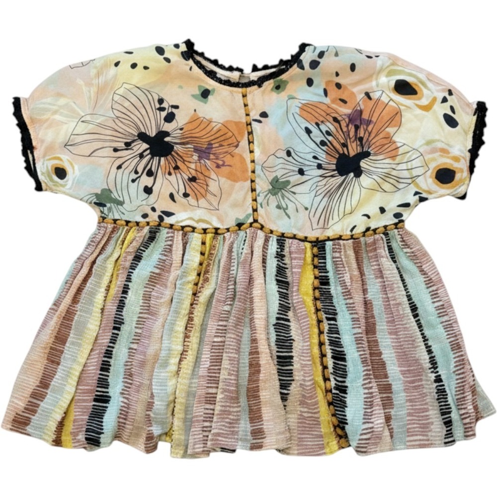 Conditions Apply Blouse Women XS Multicolor Floral Stripe Mixed Print Babydoll